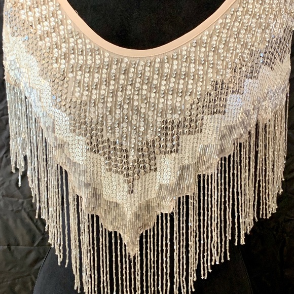 HAUTE HIPPIE Beaded Shawl $595 New Sequin Evening Cape 1920s Gatsby Ivory Bridal - Picture 10 of 16